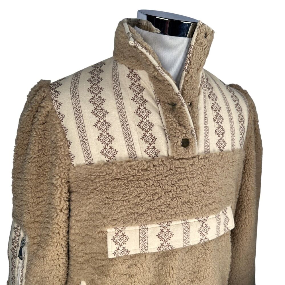 Driftwood  1/4 Snap Fleece Sherpa‎ Jacket Women’s Large Beige Aztec Geometric - Picture 2 of 9